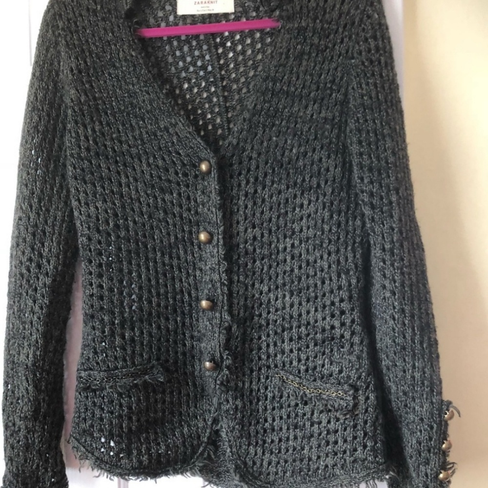 Zara olive green cardigan with brass buttons